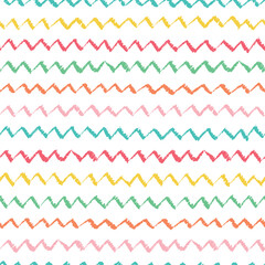 Cute seamless pattern with zigzag brush strokes lines on white background. Good for nursery textile prints, wallpaper, wrapping paper, scrapbooking, bedding, etc. EPS 10