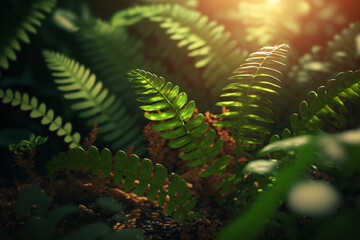 Experience the lush greenery of summer with a tropical background featuring fern leaves
