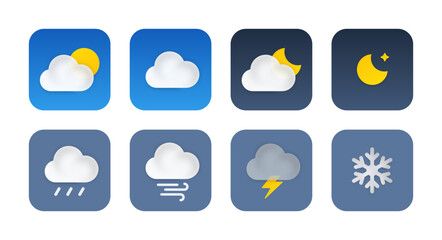 Weather forecast icon set vector, All type of weather conditions, temperature, cloud, sky, Sunny, cloudy, rainy, stormy. Seasons. App, ui ux