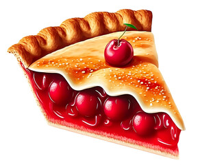 Single piece of tasty cherry pie on transparent background. PNG Cutout