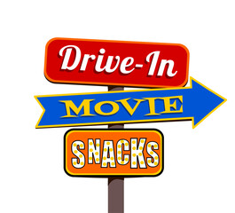 Retro drive-in movie and snack bar sign
