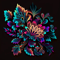 Fototapeta na wymiar neon colored floral ornament - Generative AI 