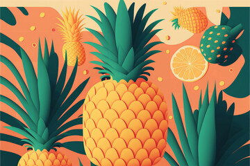 retro simple minimal pineapple positive pattern background - neutral universal colorful joyful holiday stock image illustration design