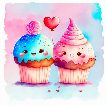 Cute Colorful Cupcake Couple in Valentine's Day, Love is Love, 