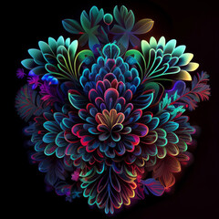 neon colored floral ornament - Generative AI	