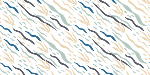 Children's seaweed pattern. Seabed vector seamless pattern. Simple marine pattern on a white background.