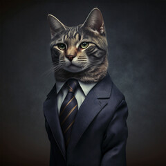 portrait of a cat dressed in a formal business suit