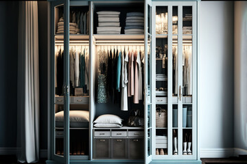  a closet with a lot of clothes and a lot of drawers and drawers in it and a lot of clothes hanging on the shelves and a lot.  generative ai