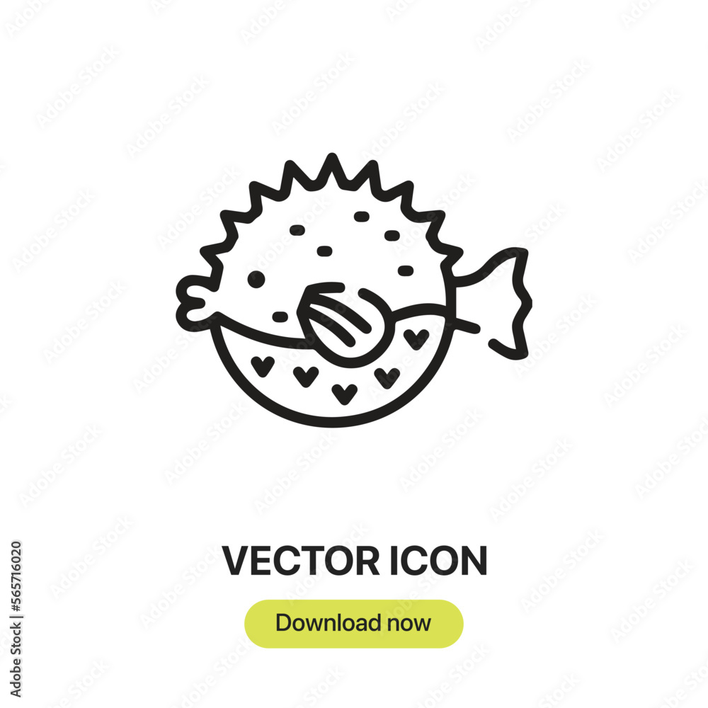 Poster puffer fish icon vector. linear style sign for mobile concept and web design. puffer fish symbol ill