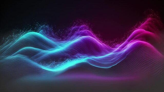 Cinemagraph of abstract blue and magenta glowing waves, ai generated
