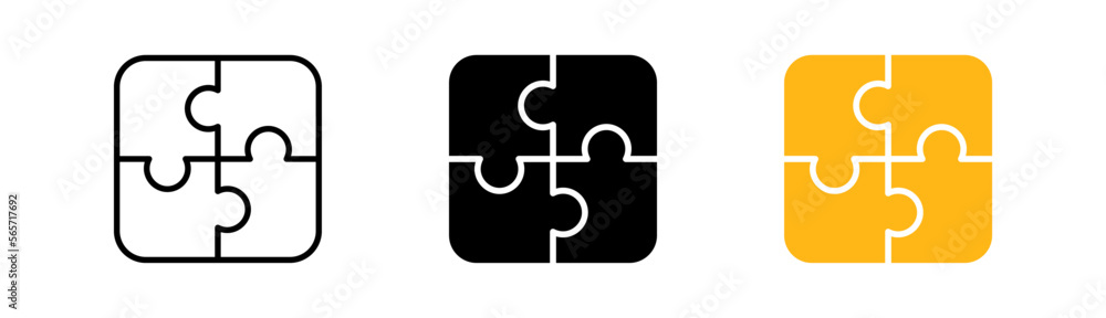 Poster assembled puzzle set icon. problem, application development. creative thinking. motivation concept. 
