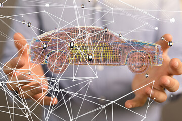 abstract lines with dots over dark background.  - connection