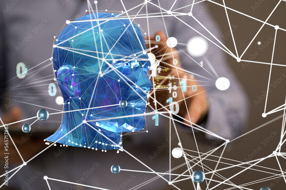 Aufkleber Digital cyberspace with particles and Digital data network connections concept. - connection