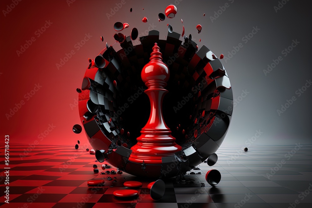 Poster a chess game with red in the center and black on the bottom, illustrated. generative ai