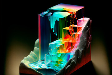 Isometric rainbow fountain frozen in glass. High quality illustration