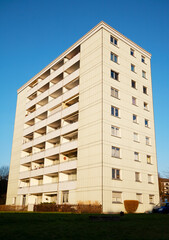 skyscraper against blue sky
