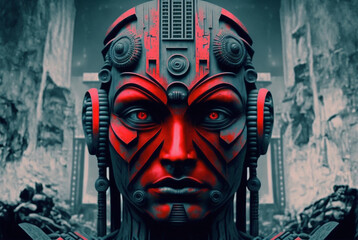 Evil artificial intelligence, robot metallicfigure, science fiction. Generative AI