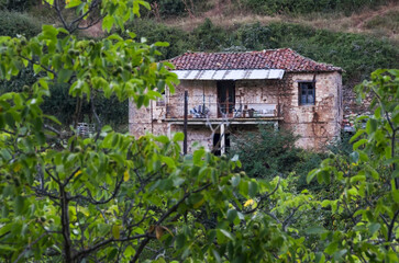 Fototapeta na wymiar old stone house in Zarouhla village. Achaia, Greece