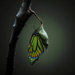 chrysalis with butterfly. metamorphosis.  generative ai - obrazy, fototapety, plakaty
