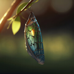 chrysalis with butterfly inside. metamorphosis.  generative ai - obrazy, fototapety, plakaty