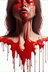 dripping red paint across the shape of a female human, realistic , high detail, on a white background. Generative AI