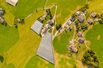 Drone photography of small mountain farm