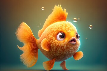 fluffy and cute gold fish - generative ai