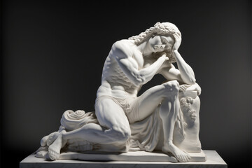 Young, lightly muscled Greek man sculptured in white marble