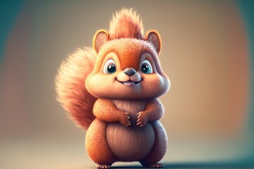 cute squirrel - generative ai - obrazy, fototapety, plakaty