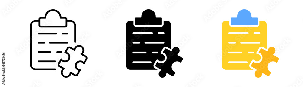 Poster puzzle and clipboard line icon. unsolved puzzle, problem. solving riddles. creative thinking. motiva