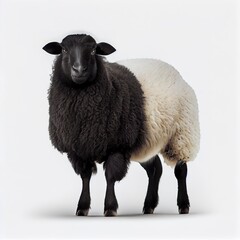 Fototapeta premium Black welsh mountain sheep breed isolated on white background. Generative AI