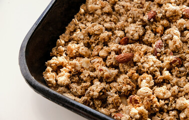 Homemade Granola with oats almonds and peanuts.