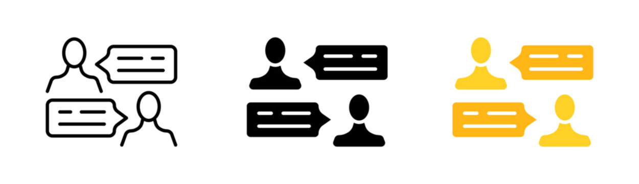 People with speech bubble line icon. Information, data transer, exchange information, opinion, talk, chat, conversation. Vector icon in line, black and colorful style on white background