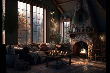 Fototapeta na wymiar Interior of a Cozy Cabin