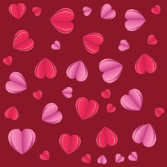 beautiful falling pink and red colored paper hearts - happy valentine's day card  - heart shapes pattern