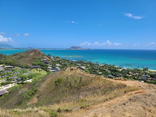 View of Kailua and the Koolau mountains in the windward side of Oahu island