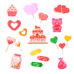 set of sweets on the theme of St. Valentine. on a white background. vector illustration. happy valentine day