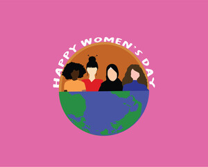 happy women's day flats women of different nationalities and skin illustration vector