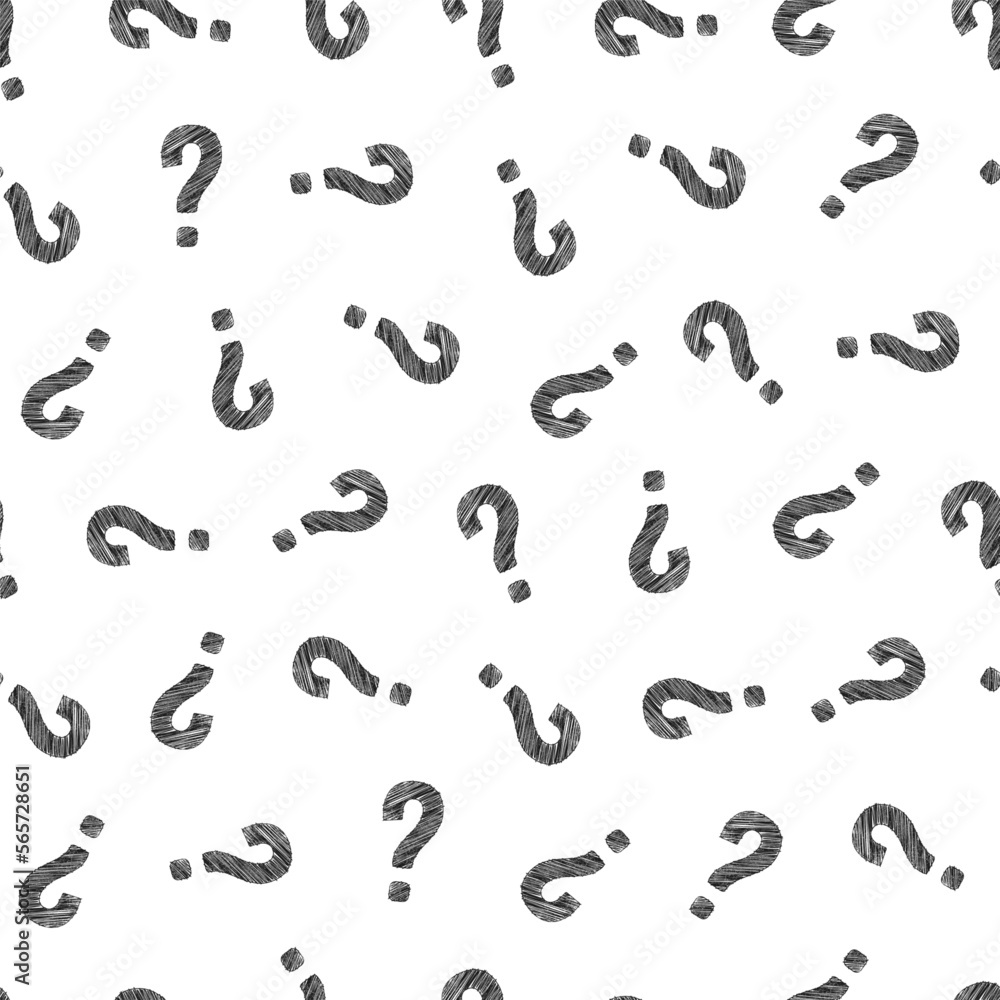 Poster question mark seamless pattern. repeating interrogation patern. hand drawn black simple icon on whit