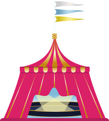 Circus tent Design element Red and golden striped circus tent with flag 