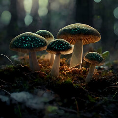 Fototapeta premium Mushrooms microworld. Generative AI, Generative, AI.