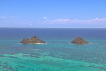 Moku Nui and Moku iki islets off the windward coast of Oahu, Hawaii
