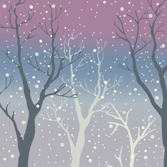Winter Trees Background. Winter landscape with trees, snow. Snow In Forest.