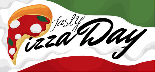 Steamy Slice and Italian Clothes to Celebrate the Pizza Day, Vector Illustration