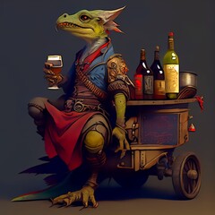 The dragon merchants sell their wares on the street. Potions, alcohol, magic spells, 