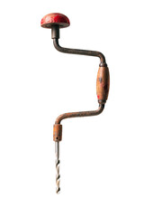Old manual drill with a drill on an isolated background.