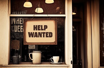 Help Wanted Sign in a Cafe Window (Generative AI)