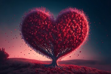 Heart tree. Red heart shaped tree. Valentine background