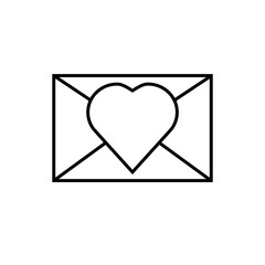 simple flat closed black line envelope with  heart