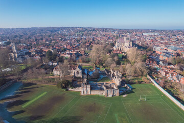 Beautiful aerial view of the famous English Heritage site, Wolvesey Castle, the Monumental remains,...